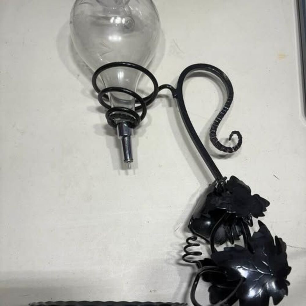 Vintage Wrought Iron Wine Dispenser with Etched Glass Globe